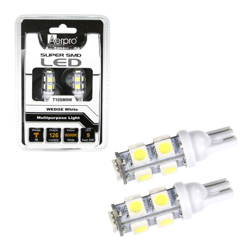 Aerpro T10SM9W 9x Super SMD T10 Wedge (White)
