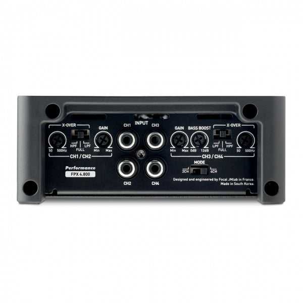 FOCAL FPX4.800 4-channel Compact Amplifier, D Class, 4 x 120W RMS (4Ω), 4 x 185W RMS (2Ω), 2 x370W (4Ω bridged) -FPX4.800