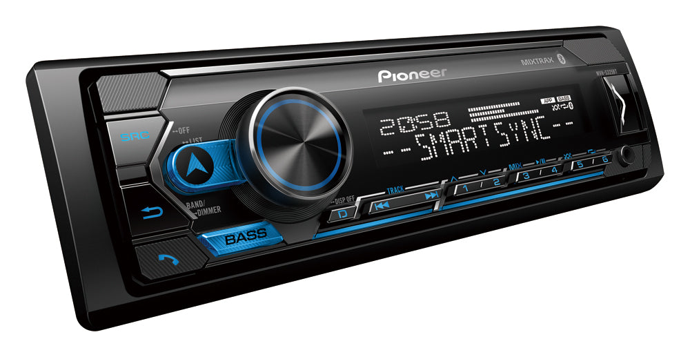 Pioneer MVH-S325BT Multimedia Receiver, AM/FM, Dual Phone BT, Spotify, Pioneer Smart Sync compatible, Android, iPhone, USB, AUX, 1 Preouts, Siri Eyes Free, Short chassis, FLAC