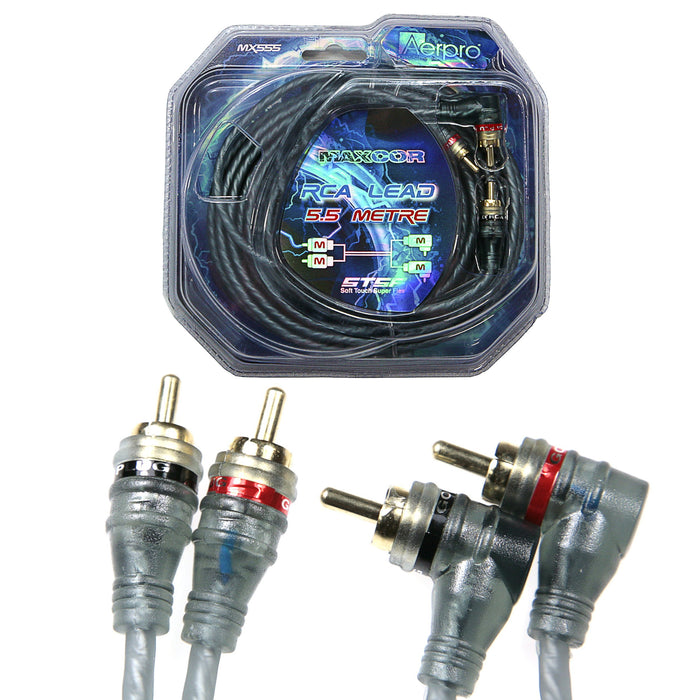 Aerpro MX555 MAXCOR 5.5-metre RCA Lead 2 Male to 2 Male Connectors (Right Angle At One End)