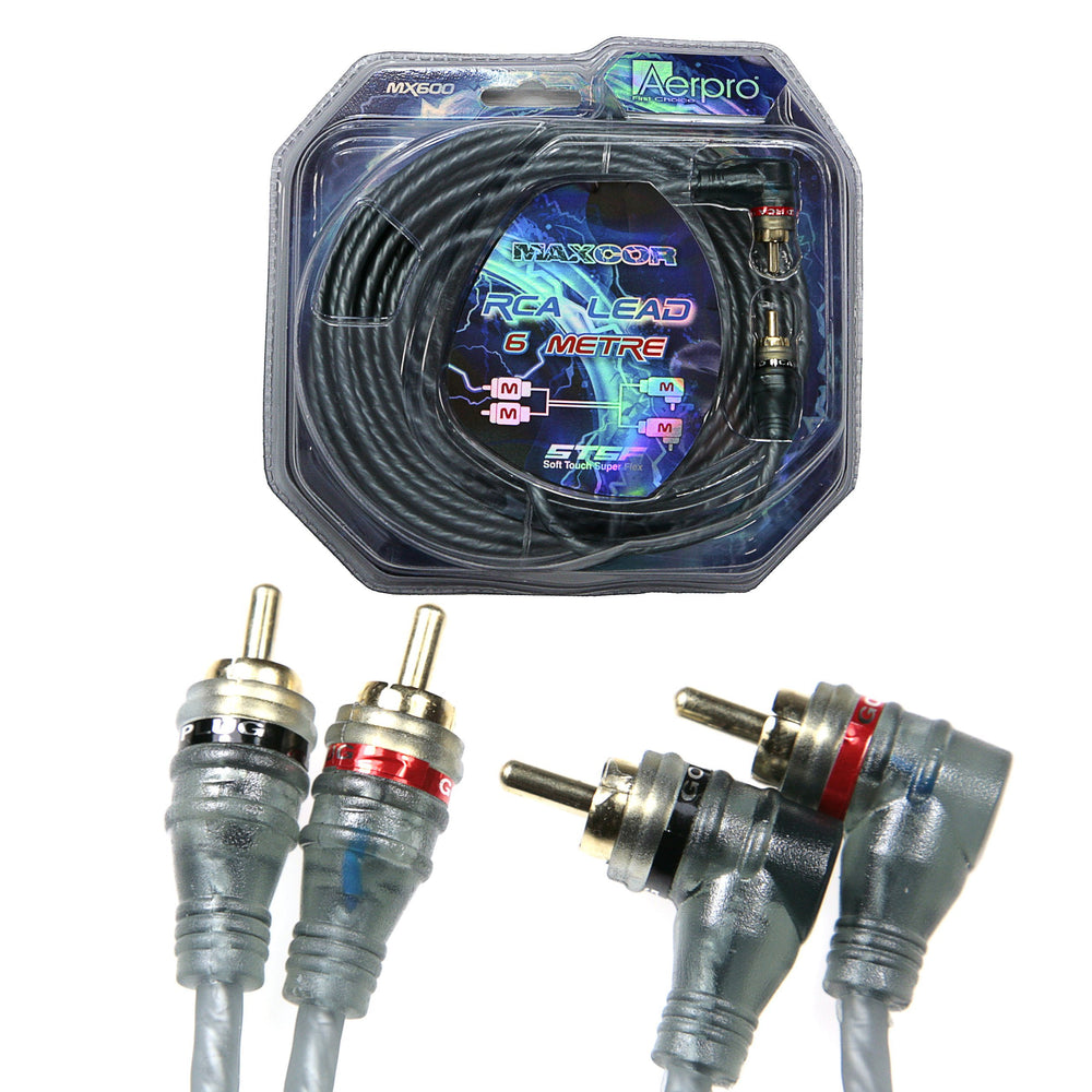 Aerpro MX600 MAXCOR 6-metre RCA Lead - 2 Male to 2 Male Connectors (Right Angle At One End)