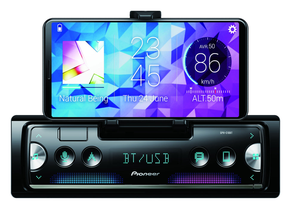 Pioneer SPH-C10BT SmartSync Multimedia Receiver, AM/FM, BT, Spotify, iPhone, Android, USB, Universal cradle, 2 Preouts (Smartphone not included)